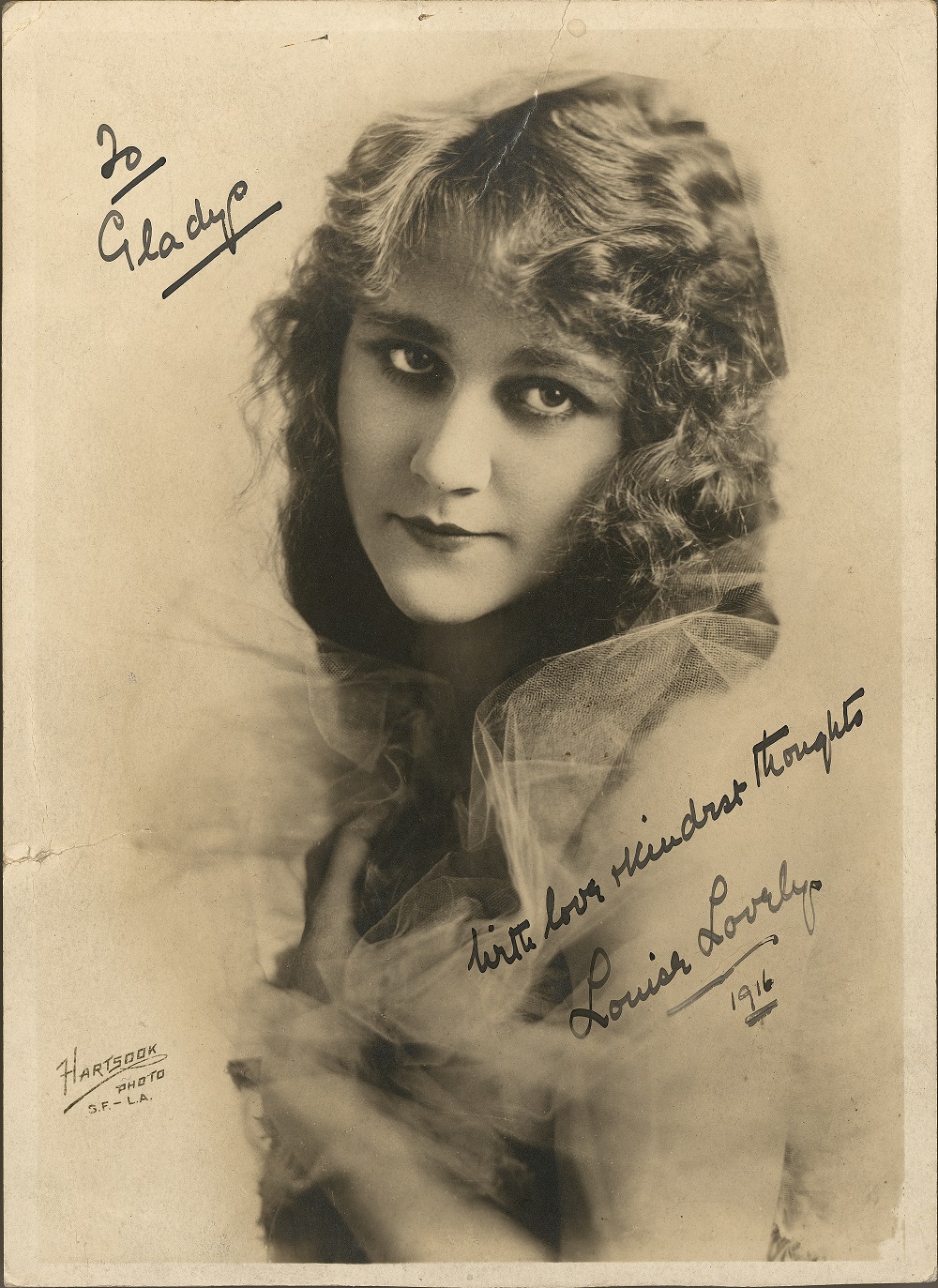 Louise Lovely signed fan photo for Gladys reads 