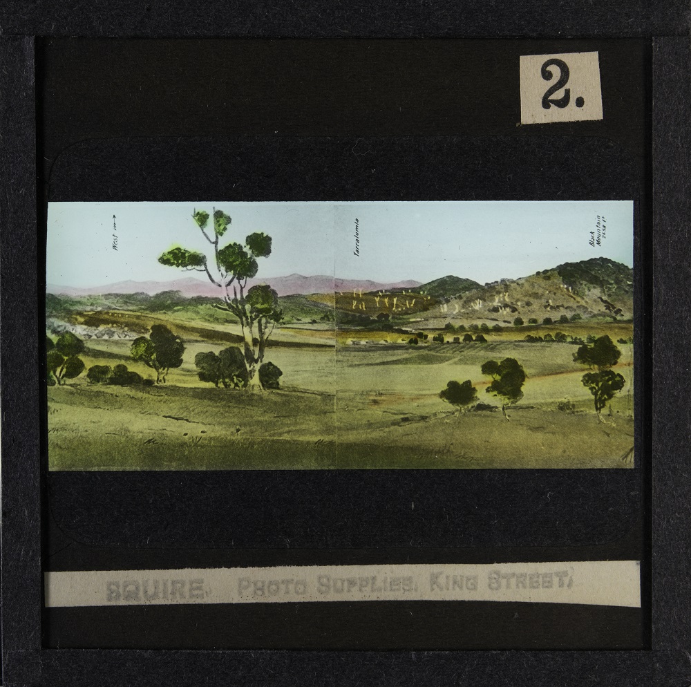 Glass slide shows the second of six sections of the painting titled 