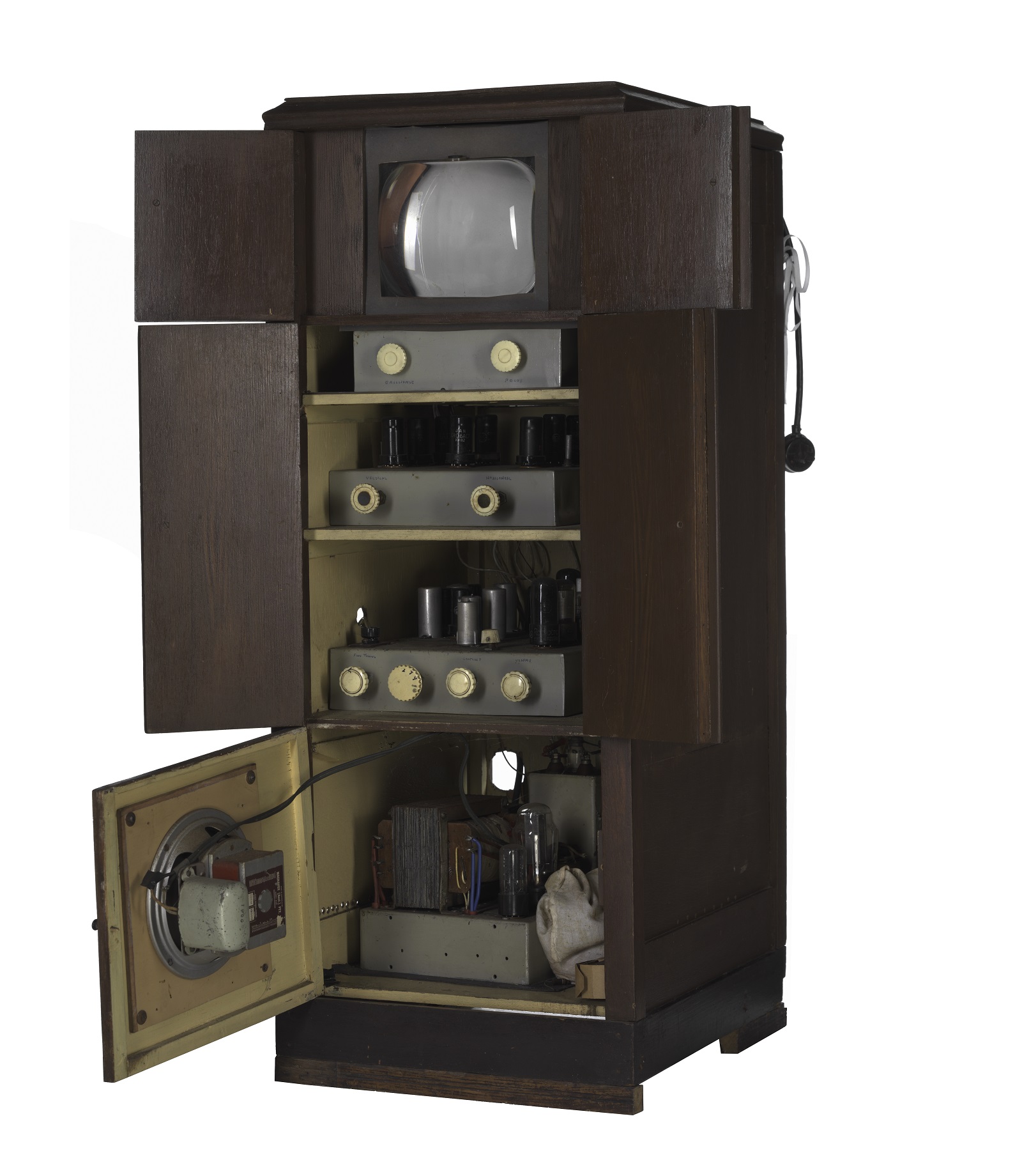Homemade television in wooden cabinet built in 1956 by Sid Oldroyd