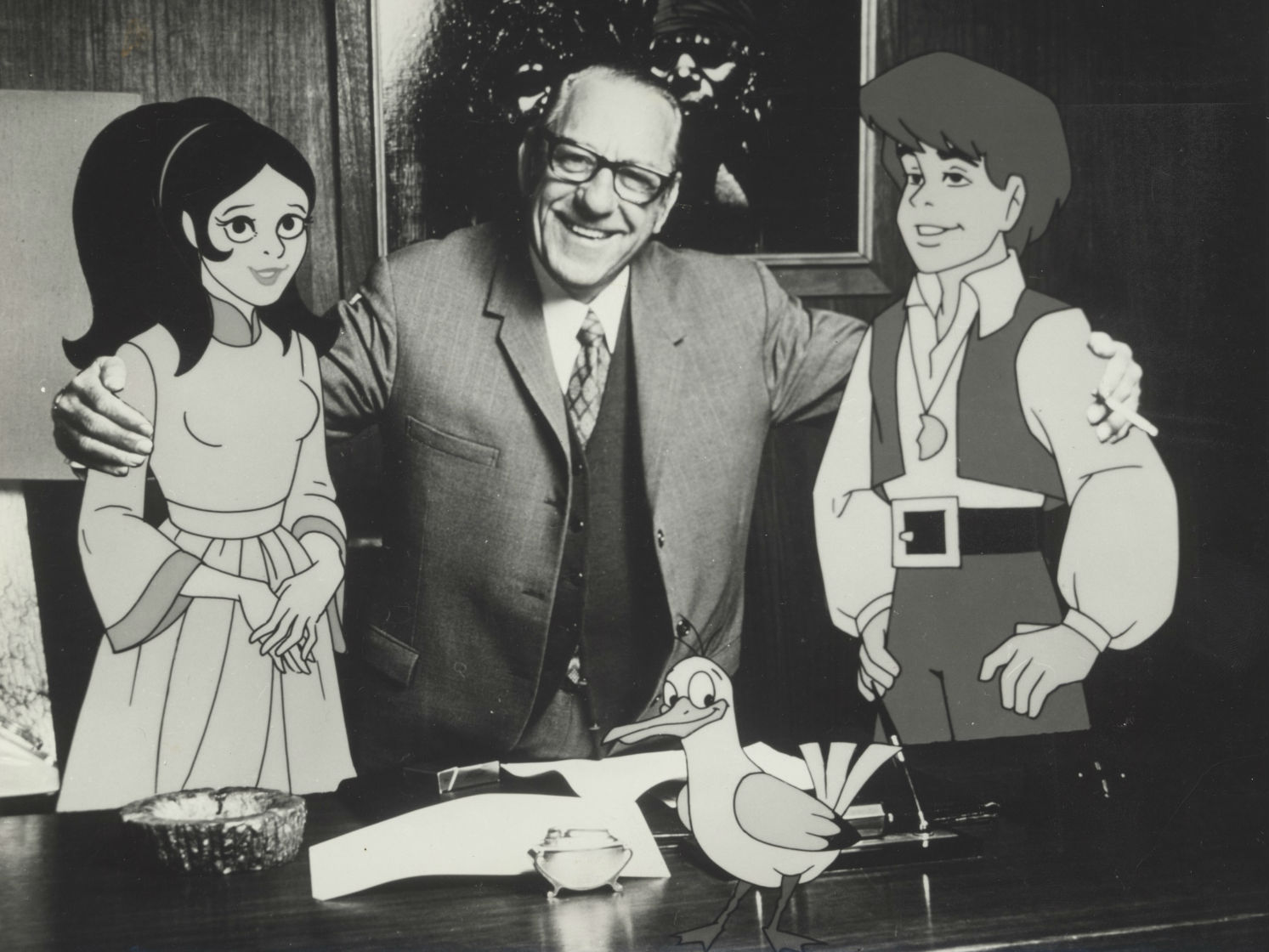 Eric Porter and friends Animator Eric Porter posing with characters from 'Marco Polo versus the Red Dragon'
