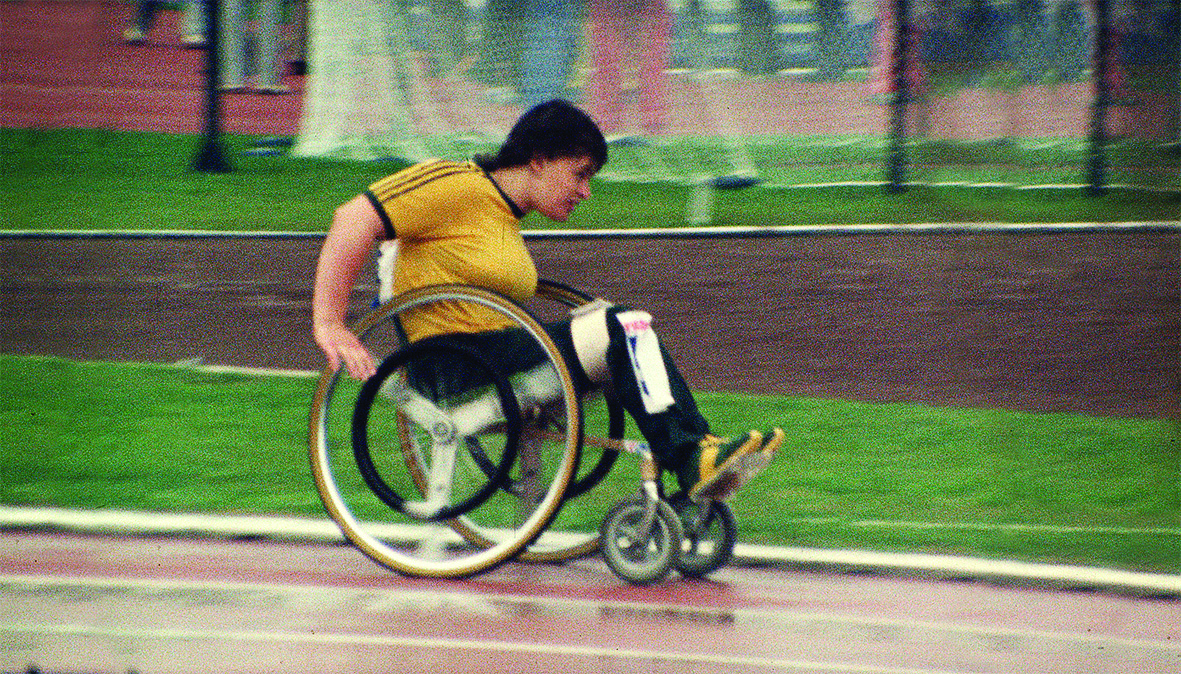 Australian athlete at the 1980 Olympics in a wheelchair race