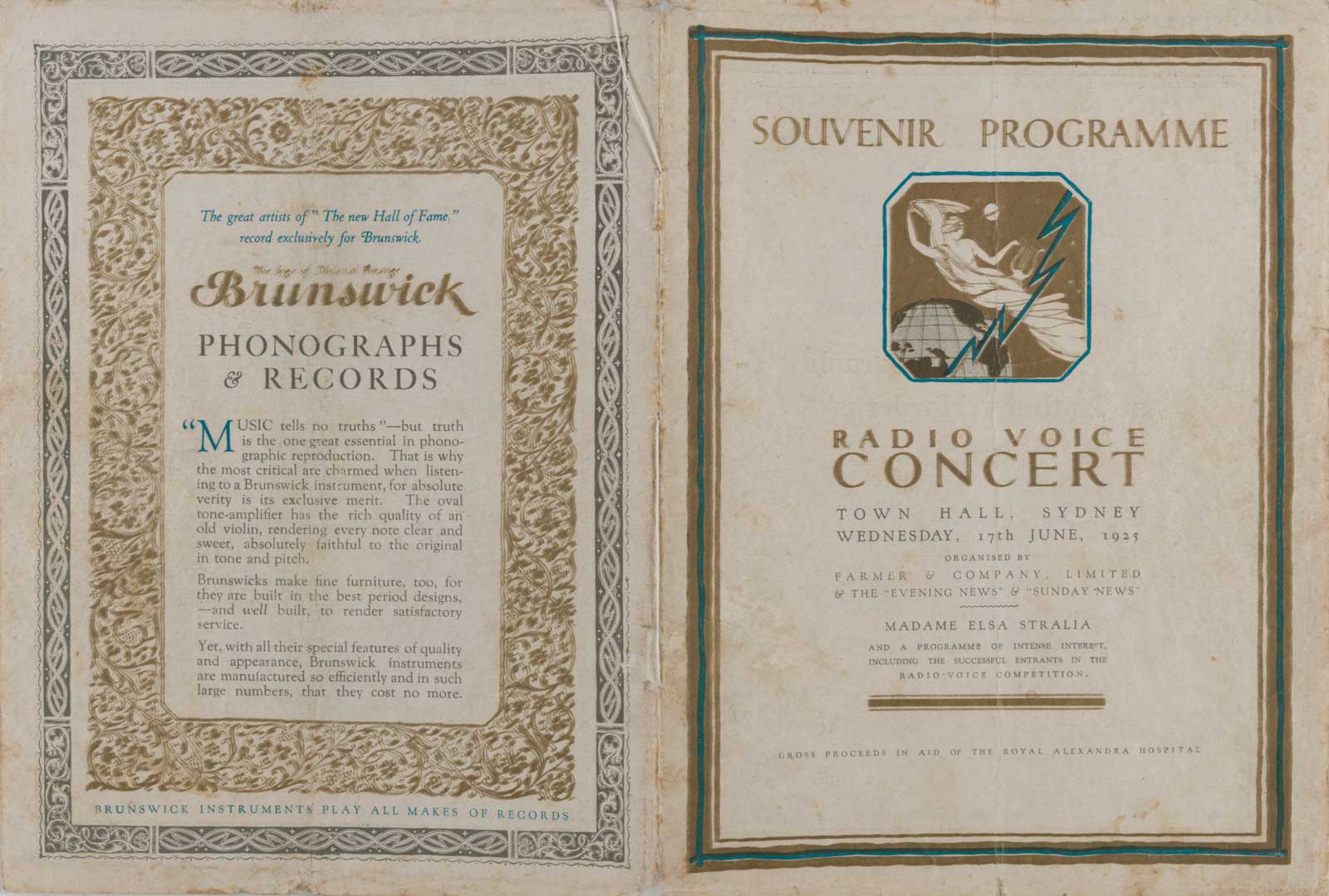 Front and back cover of a program for a radio concert in 1925.