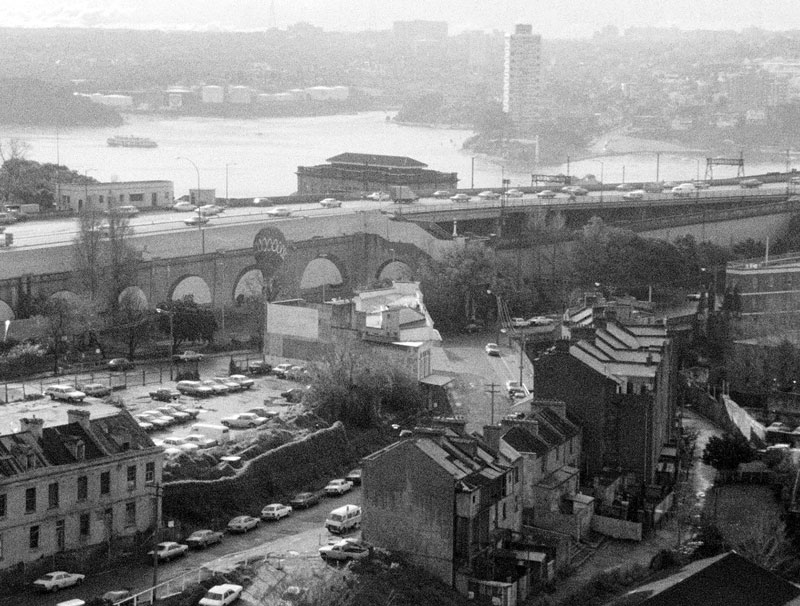 Aerial view of The Rocks and Sydney Harbour, circa late 1960s.