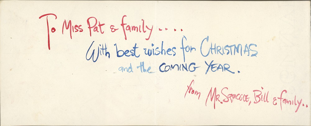 Handmade Christmas card in blue and black text