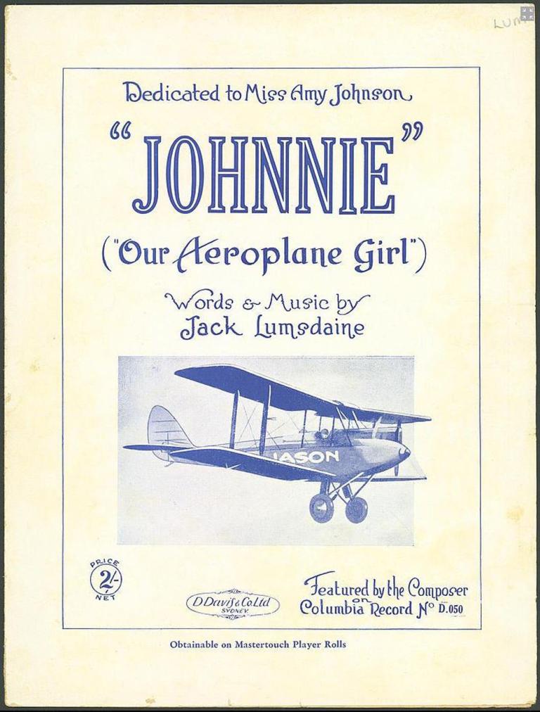 Cover of sheet music for the song Johnnie, our aeroplane girl by Jack Lumsdaine