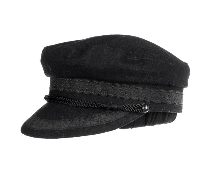 Black cap with black cord and braid