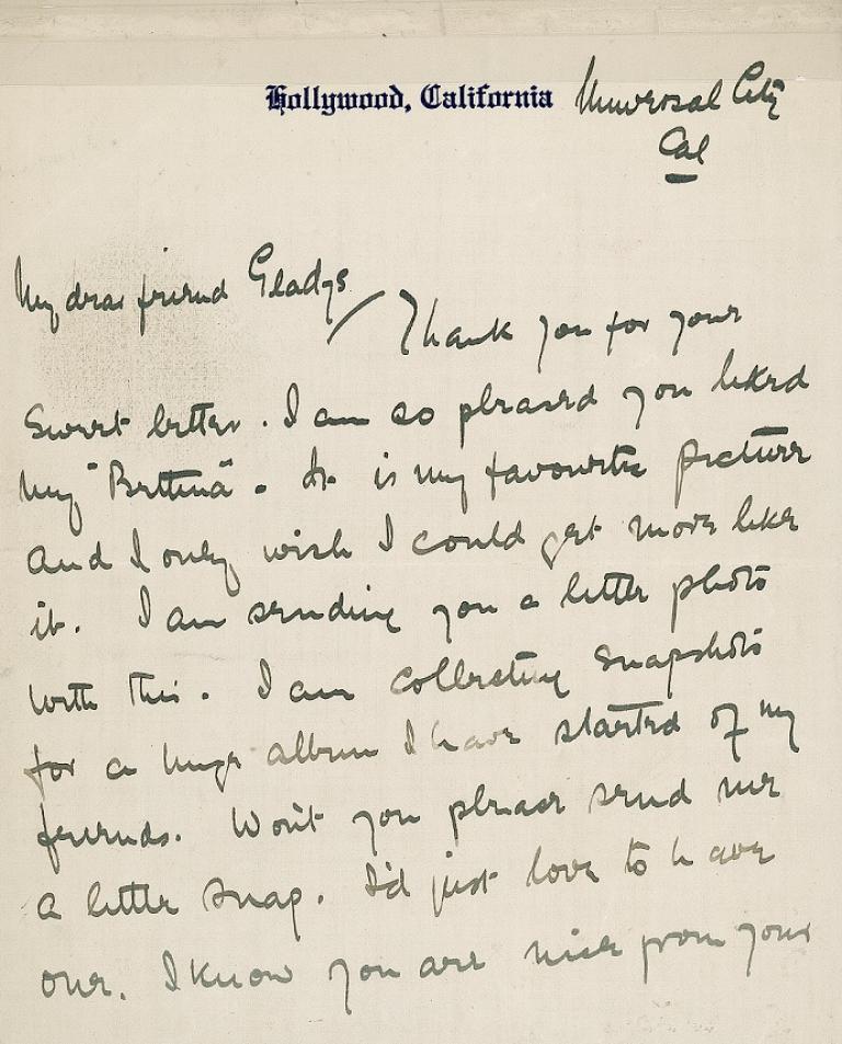Photo of Louise Lovely fan letter to Gladys.