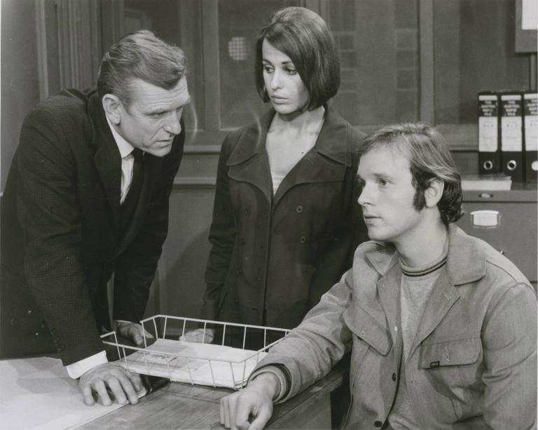 Leonard Teale, Helen Morse and Peter Hepworth in an episode of Homicide