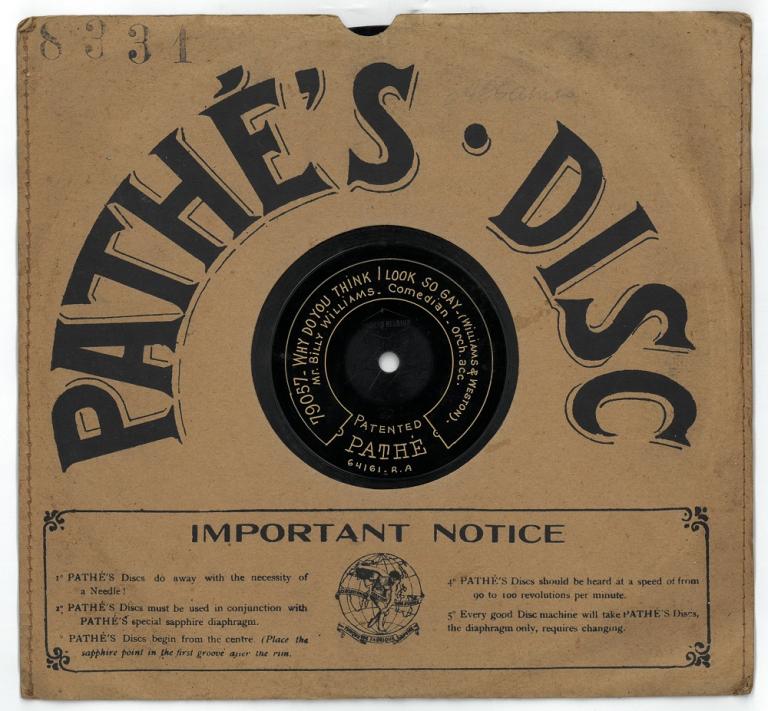 Record cover of Pathé disc 'Why do you think I look so gay'.