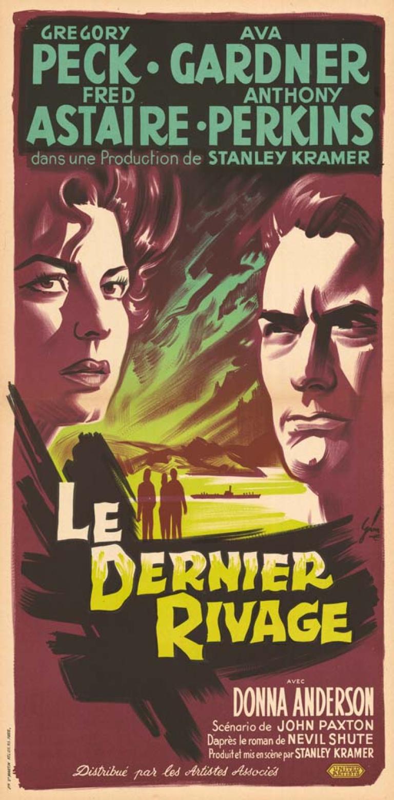 The faces of Ava Gardner and Gregrory Peck flank the film's French title. Cast names appear at the top. 