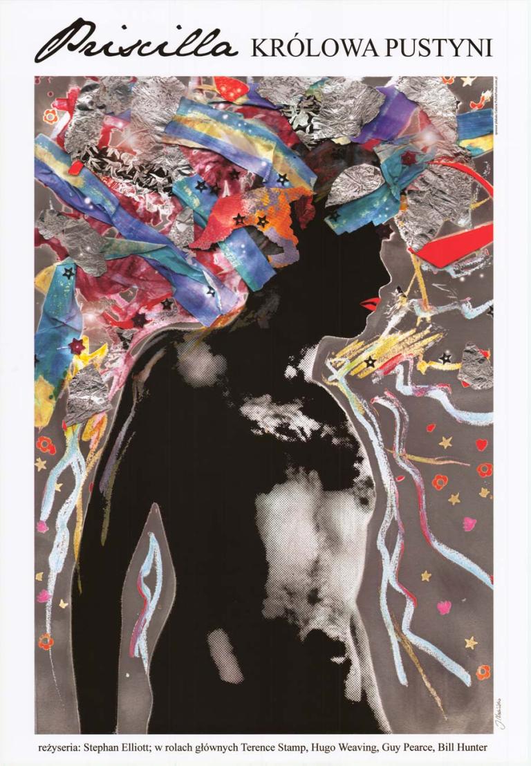 stylised image of the upper body silhouette of a naked man wearing a multi-coloured, ornate headdress. Title of the film at top in Polish.
