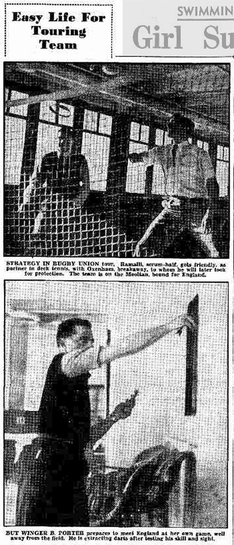 Newspaper article titled Easy Life for Touring Team, 1939.