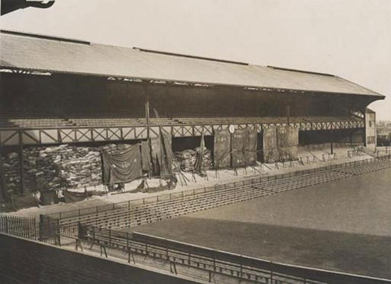 A stand at a Rugby stadium in England, 1939.