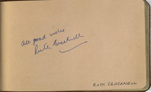 Ruth Cracknell's autograph in Lesley Cansdell's autograph book