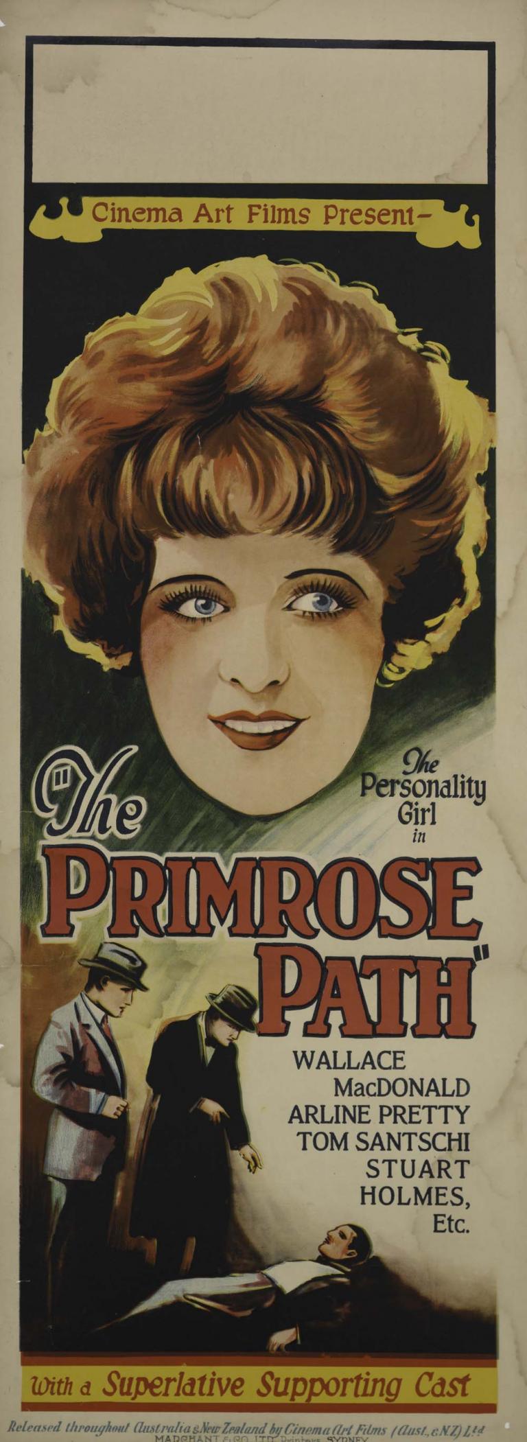 Cinema poster with illustration of Annette Hanshaw’s face dominating over a murder scene at the bottom.