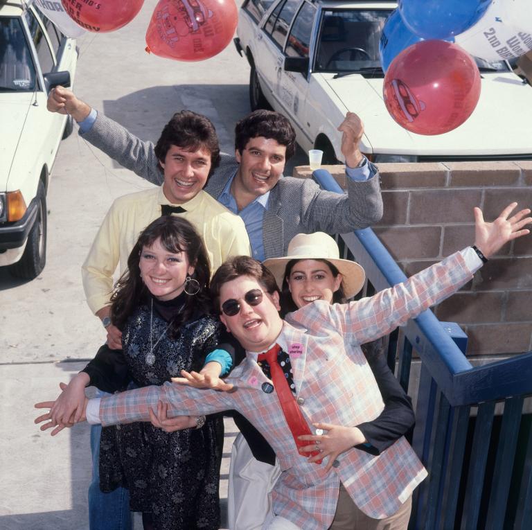 The Wonder World Team, circa 1983. Pictured clockwise from top left: Maurice Parker, Simon Townsend, Sheridan Jobbins, Jonathan Coleman, Alita Fahey.
