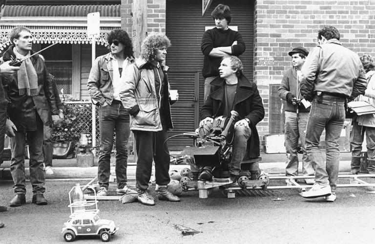 Crew on the set of Malcolm Film crew on the set of the movie Malcolm 1986