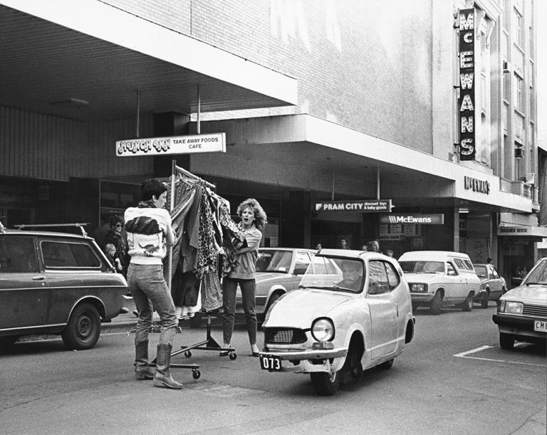 One half of Malcolm's getaway car surprises two shop assistants One half of the getaway car surprises two shop assistants