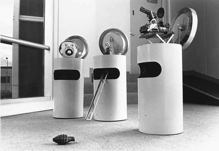 Malcolm's three remote controlled garbage bins stage a hold up Three remote controlled garbage bins stage a hold up