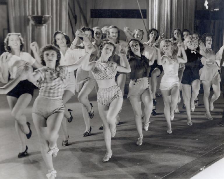 A chorus line of dancers from the film, Let George Do It 