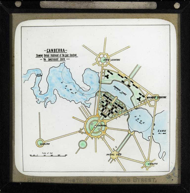 In this slide, the Central Basin is an unusual shape and quite different to the semi-circle feature that was proposed by Walter Burley Griffin.