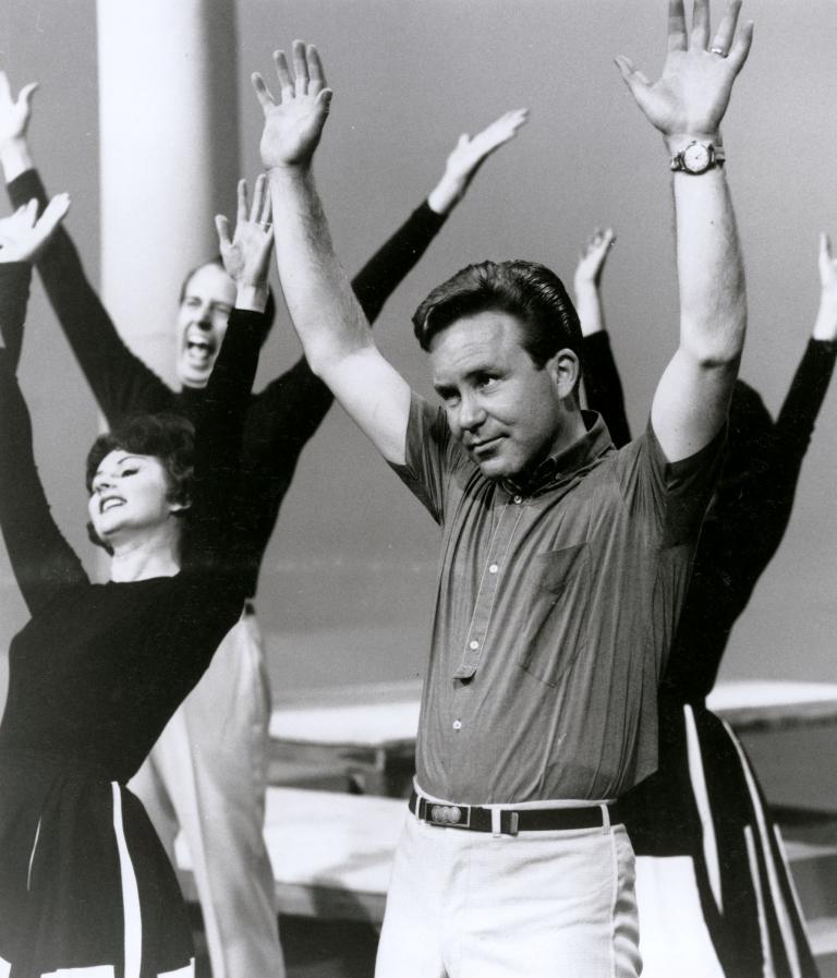 Johnny O'Keefe looking bored rehearsing with dancers on the set of 'Studio A'
