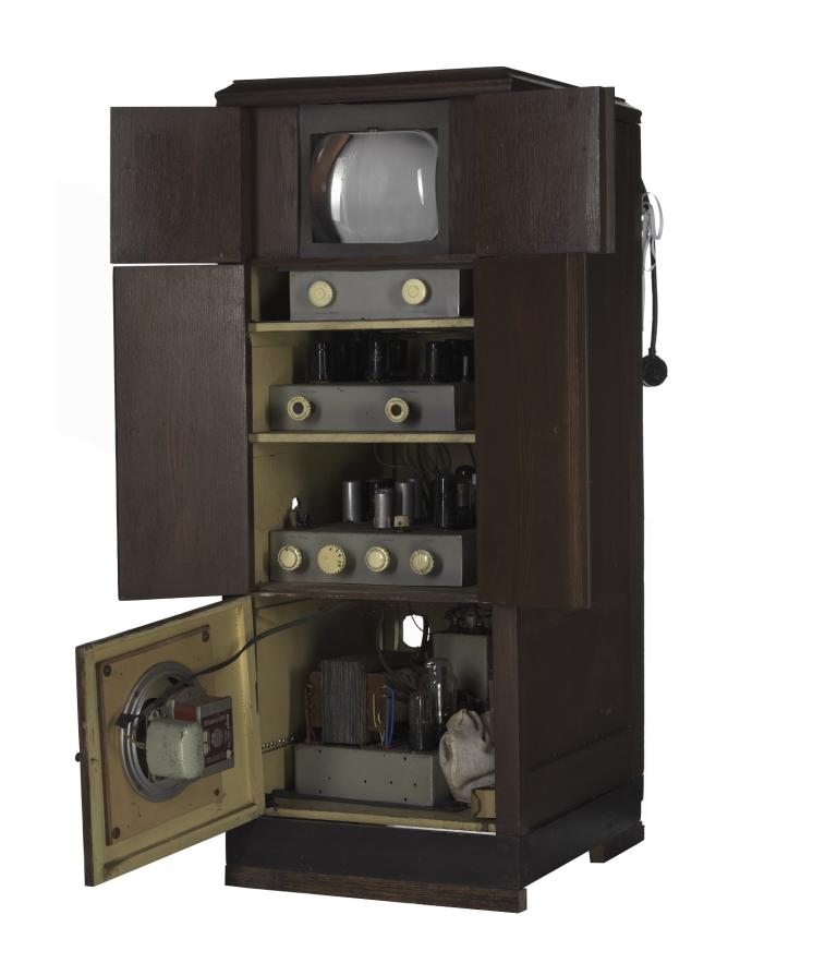 Homemade television in wooden cabinet built in 1956 by Sid Oldroyd