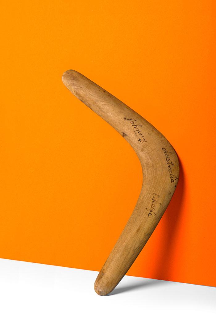 Boomerang made by Joe Timbery for Johnny O'Keefe's 1960 tour of America