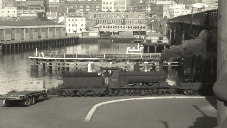 Pyrmont Bridge looking towards the city Steam train at Pyrmont Bridge looking towards the city, circa 1960s