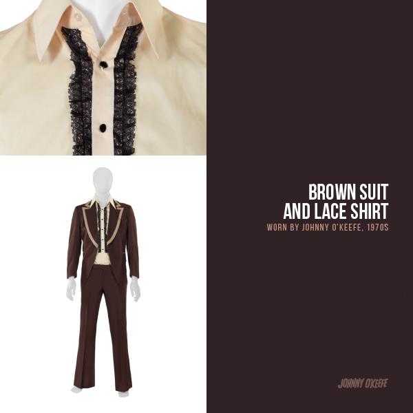 Brown suit and lace shirt worn by Johnny O'Keefe