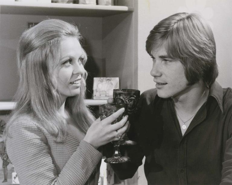 Jacki Weaver and Buddy England raise glasses in a 1970 episode of Australian detective show Homicide Jacki Weaver and Buddy England raise glasses in a 1970 episode of Australian detective show Homicide