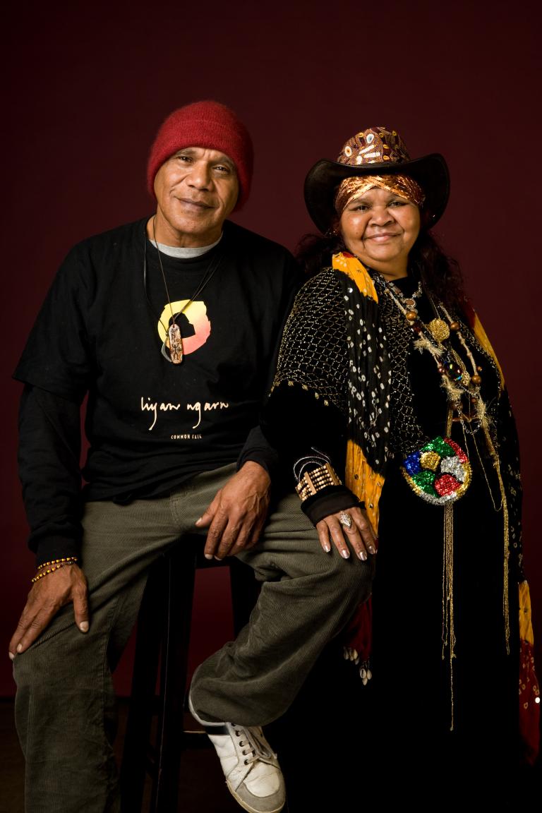 Archie Roach and Ruby Hunter smile for the camera.