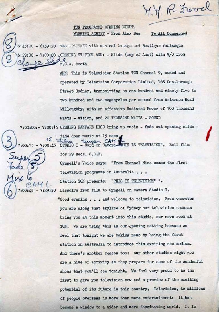 A running sheet marked-up with handwritten notes.