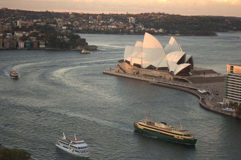 Constructing the Bridge: Sydney Harbour Sydney Harbour and Sydney ferries with the Sydney Opera House in the background.