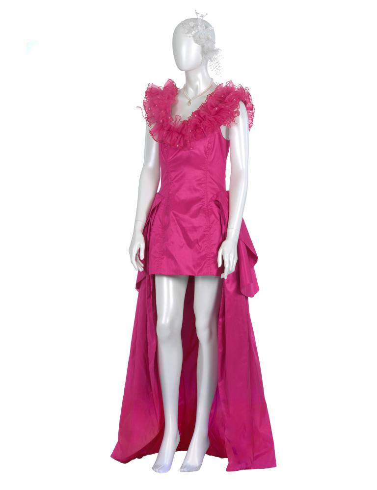 Bright pink bridesmaids' dress from Muriel's Wedding, worn by the bridesmaids at Tania's (Sophie Lee) wedding.