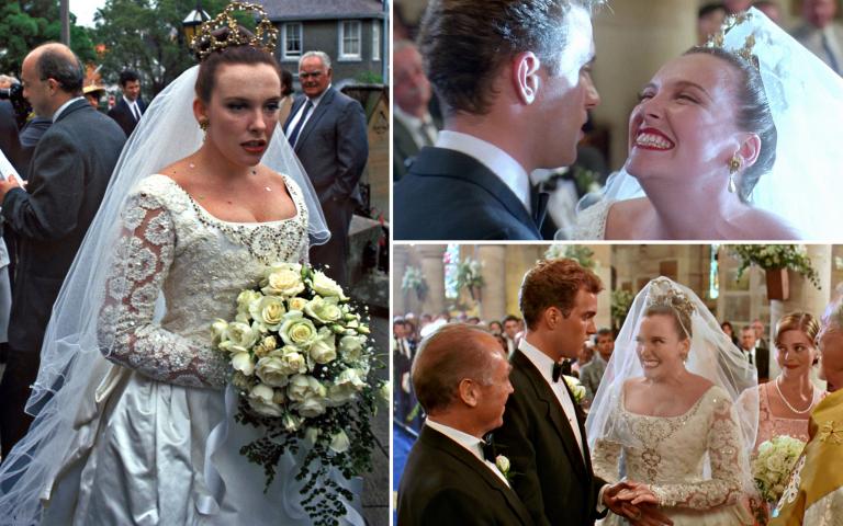 Shots of Muriel in her wedding dress