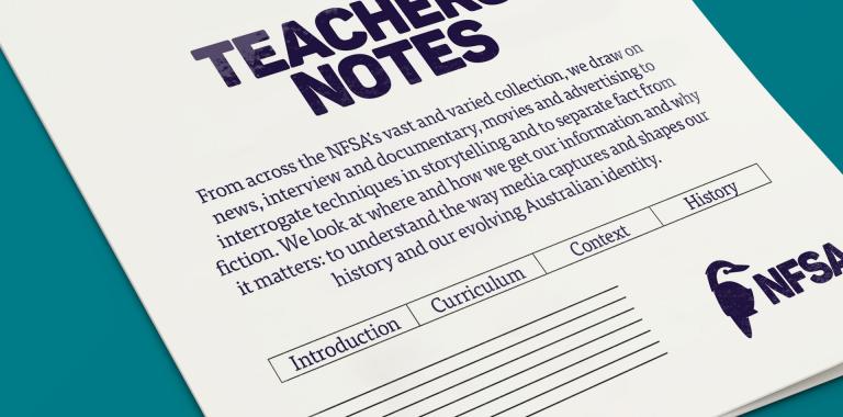 Designed image of printed NFSA teachers' notes against a green background