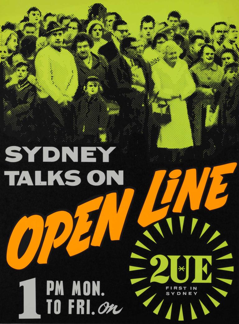 Poster for 2UE talkback radio from the 1960s