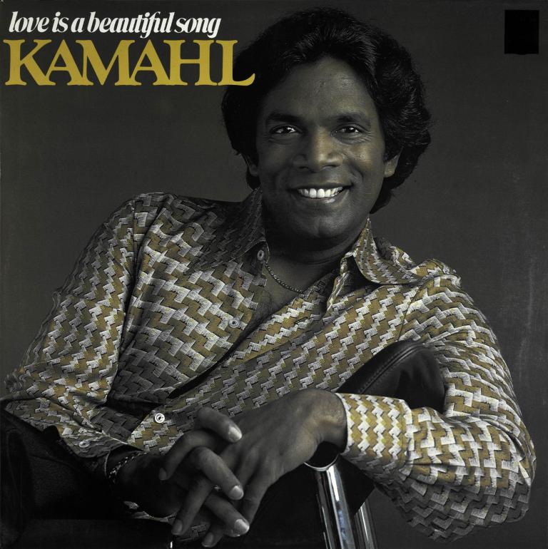 A photo of the record cover of Kamahl's song 'Love is a Beautiful Song'.