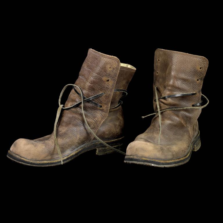 A photo of the brown leather boots used by Heath Ledger in 'Ned Kelly'
