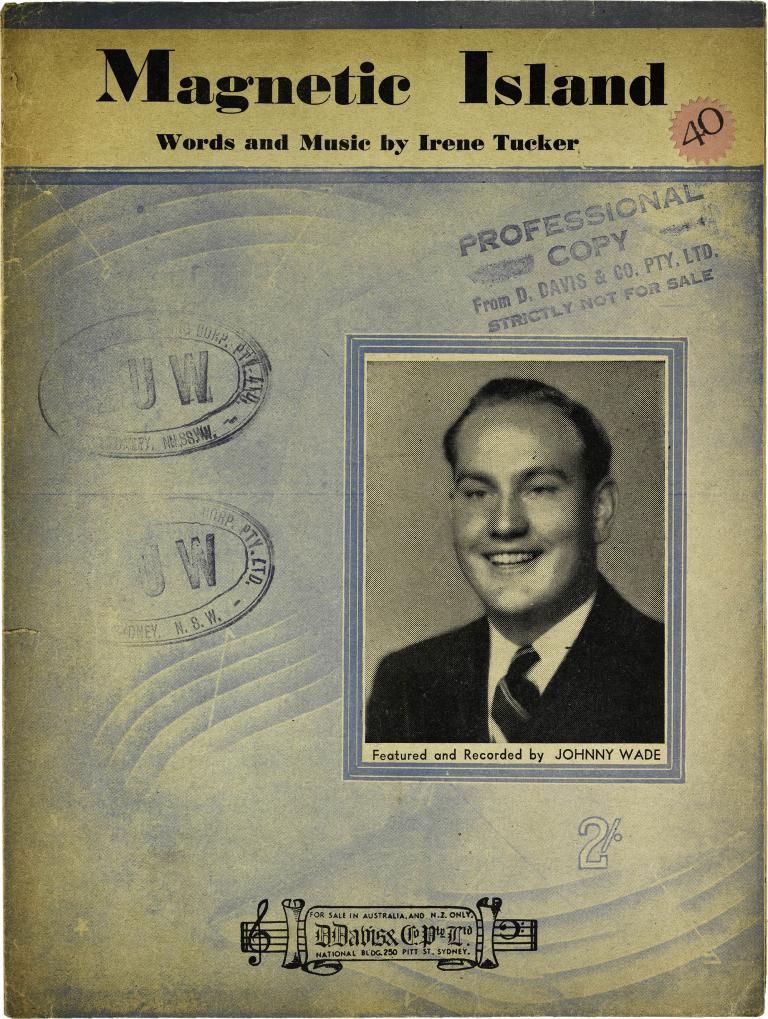 A photo of the cover for the 'Magnetic Island' sheet music by Johnny Wade. 