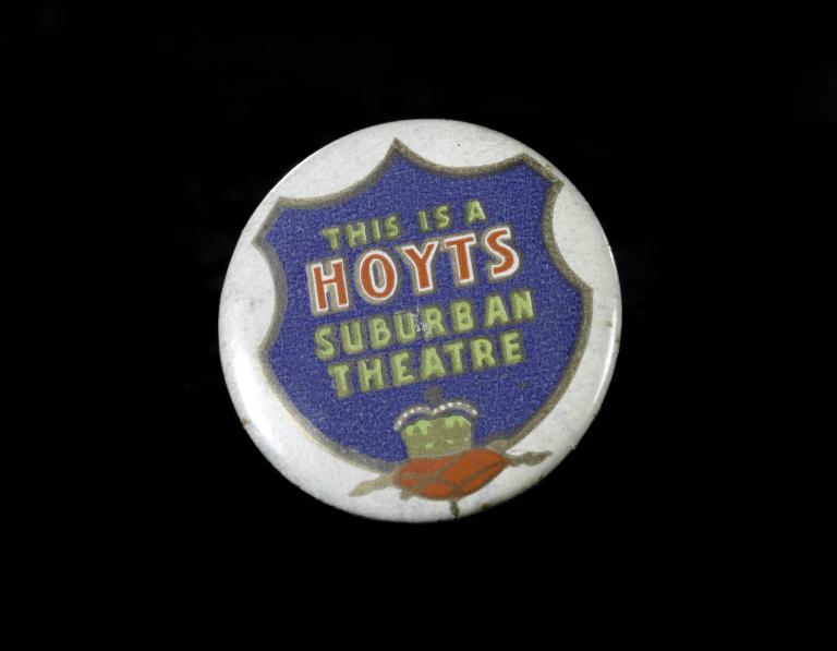 Hoyts suburban theatre badge with blue background and crown emblem