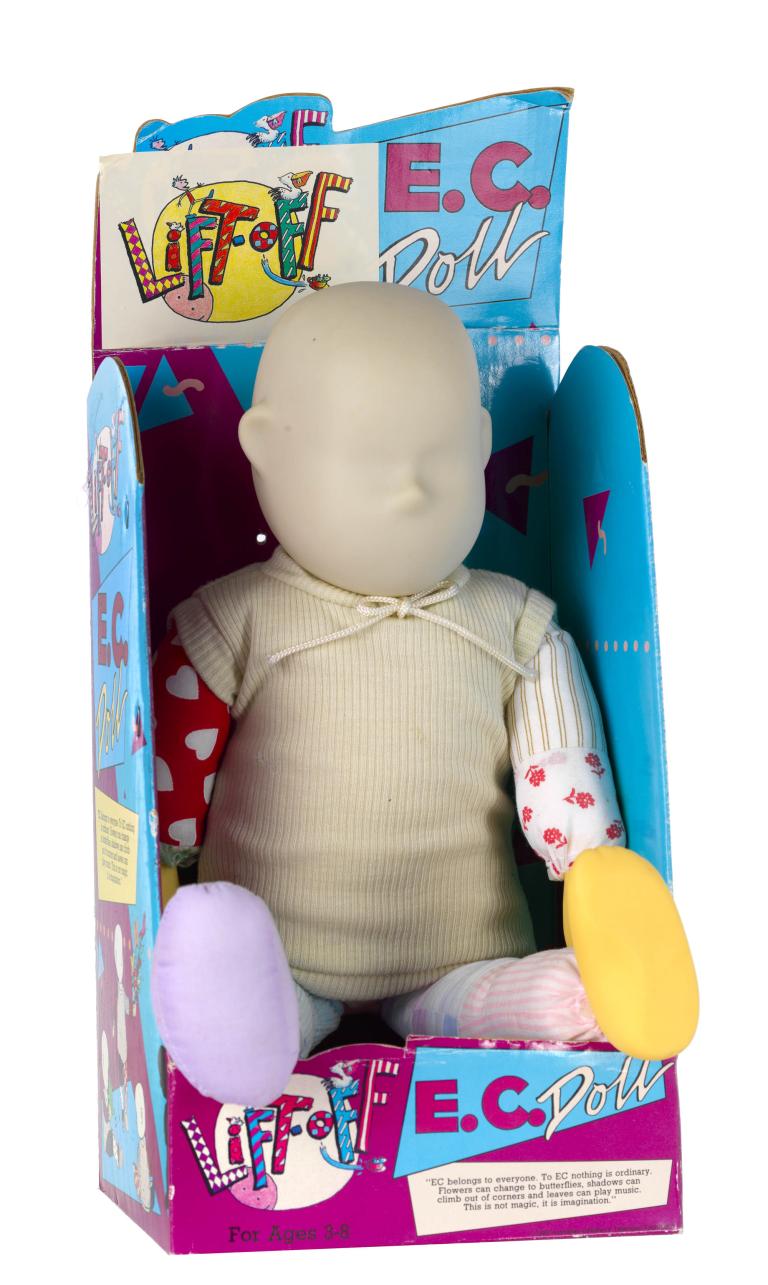EC doll from the Australian children's show Lift Off, boxed with colorful packaging