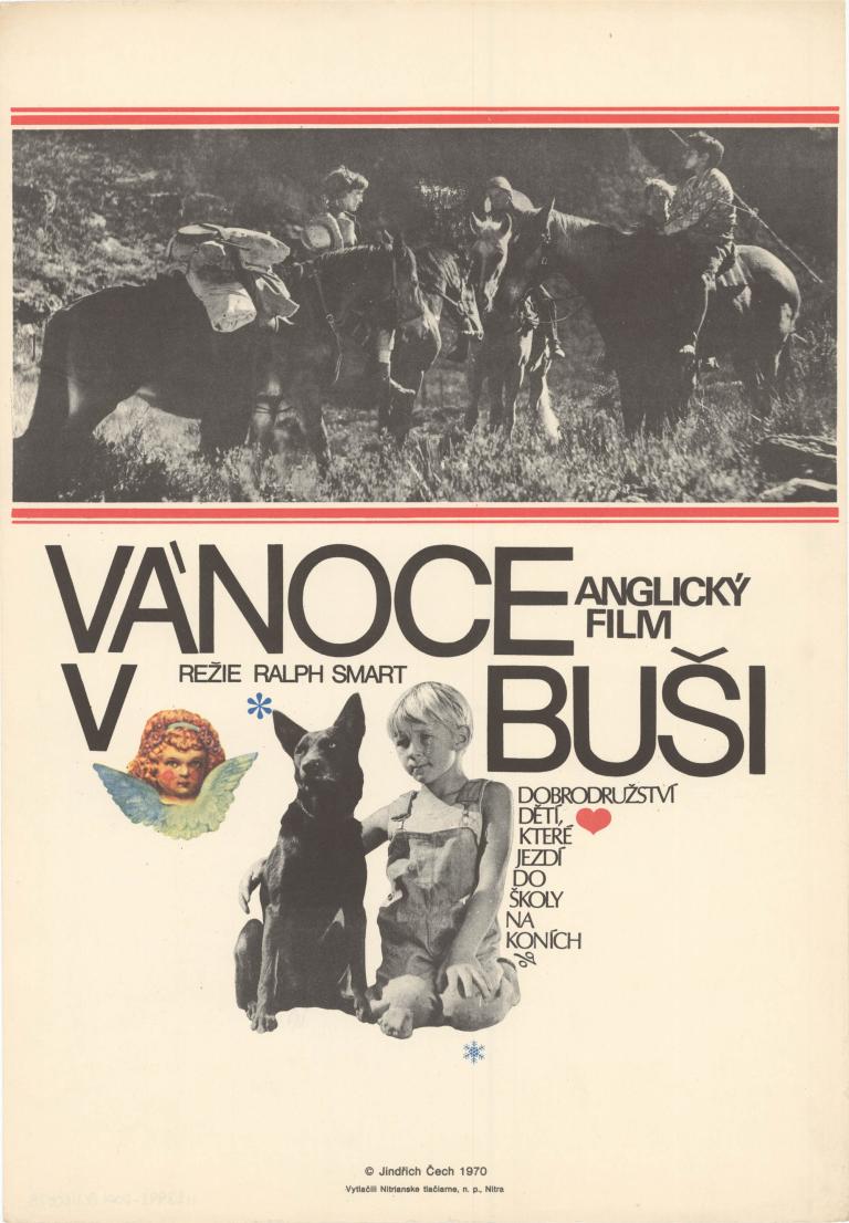 Czech film poster for 'VĂĄnoce v buĹĄi' featuring a child, dog, and riders on horses, directed by Ralph Smart, 1970