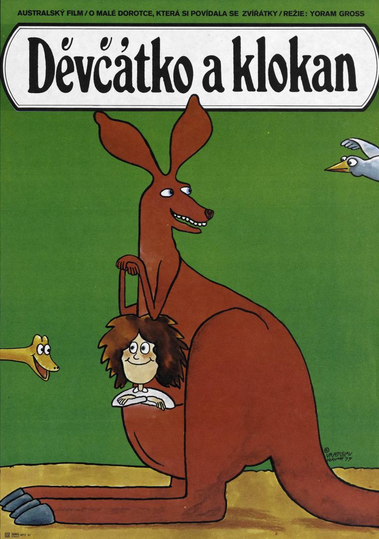 Poster showing an animated kangaroo holding a child with a friendly expression, from the film Dot and the Kangaroo.