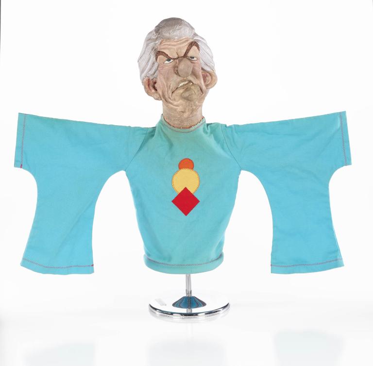 Handmade puppet used in 1980s Australian political satire shows, featuring exaggerated facial features