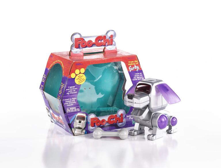 Poo-Chi interactive toy robot dog with packaging from the year 2000