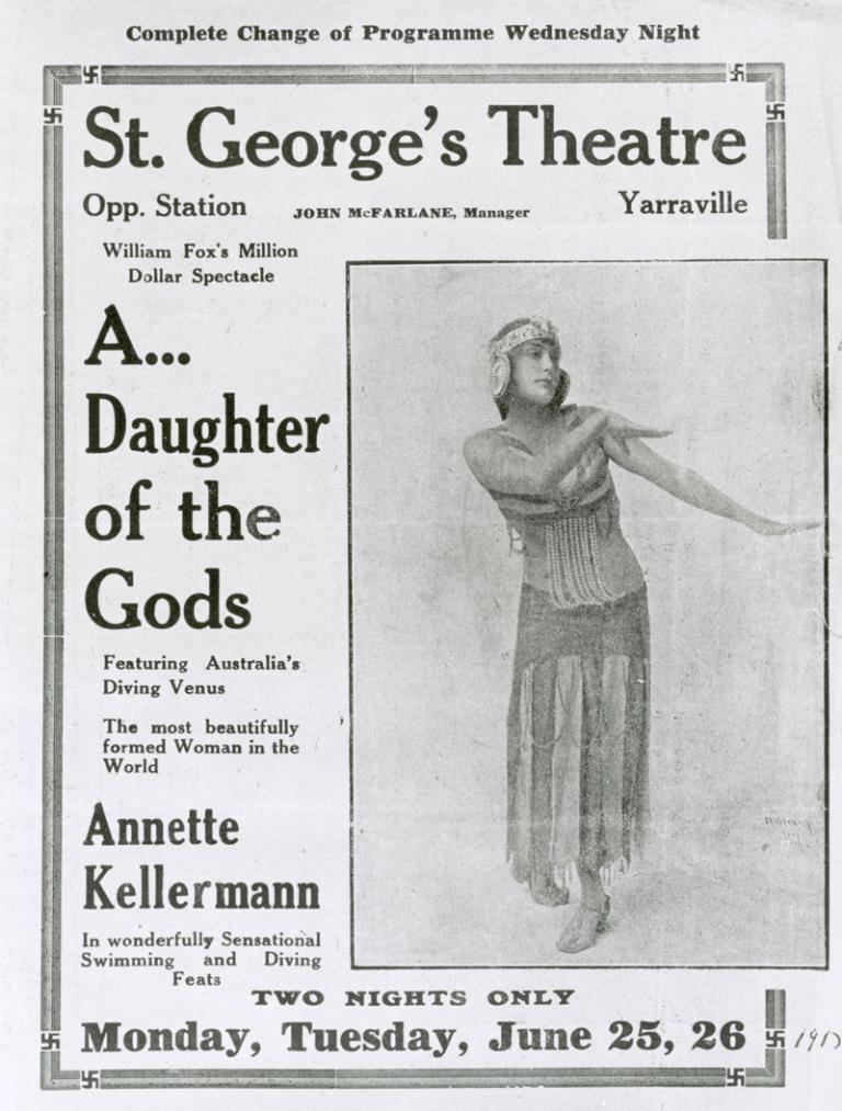 A poster for St George's Theatre featuring Annette Kellerman and a headline for 'A Daughter of the Gods'