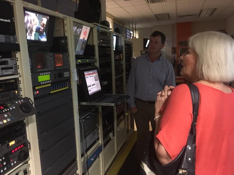 Amanda Muggleton looking at one of her scenes with Val Lehmann, in our video digitisation area.
