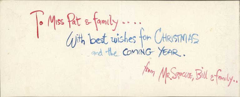 Handmade Christmas card in blue and black text
